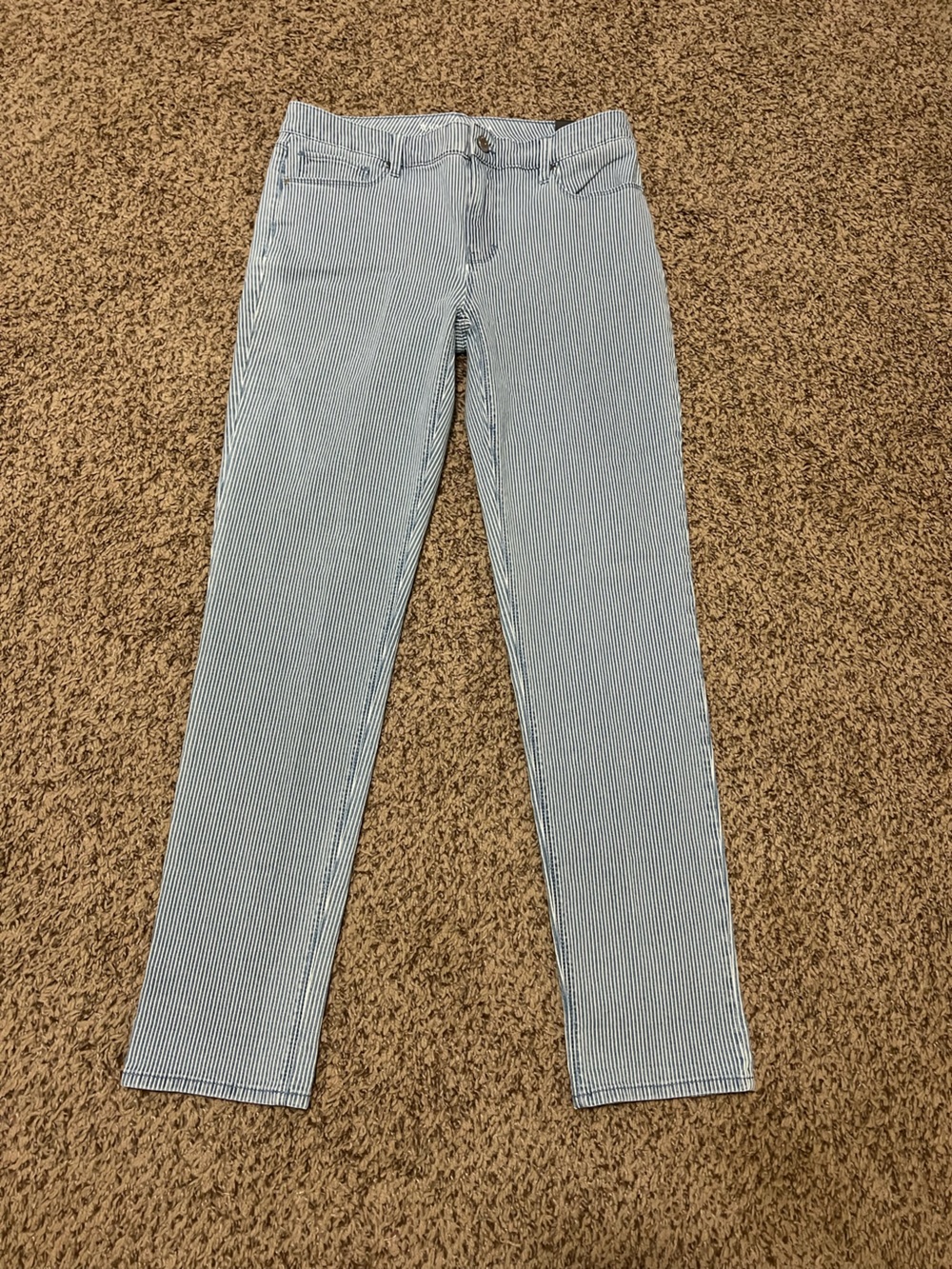 White House Black Market Women's Skinny Jeans in Light Blue Pinstripe